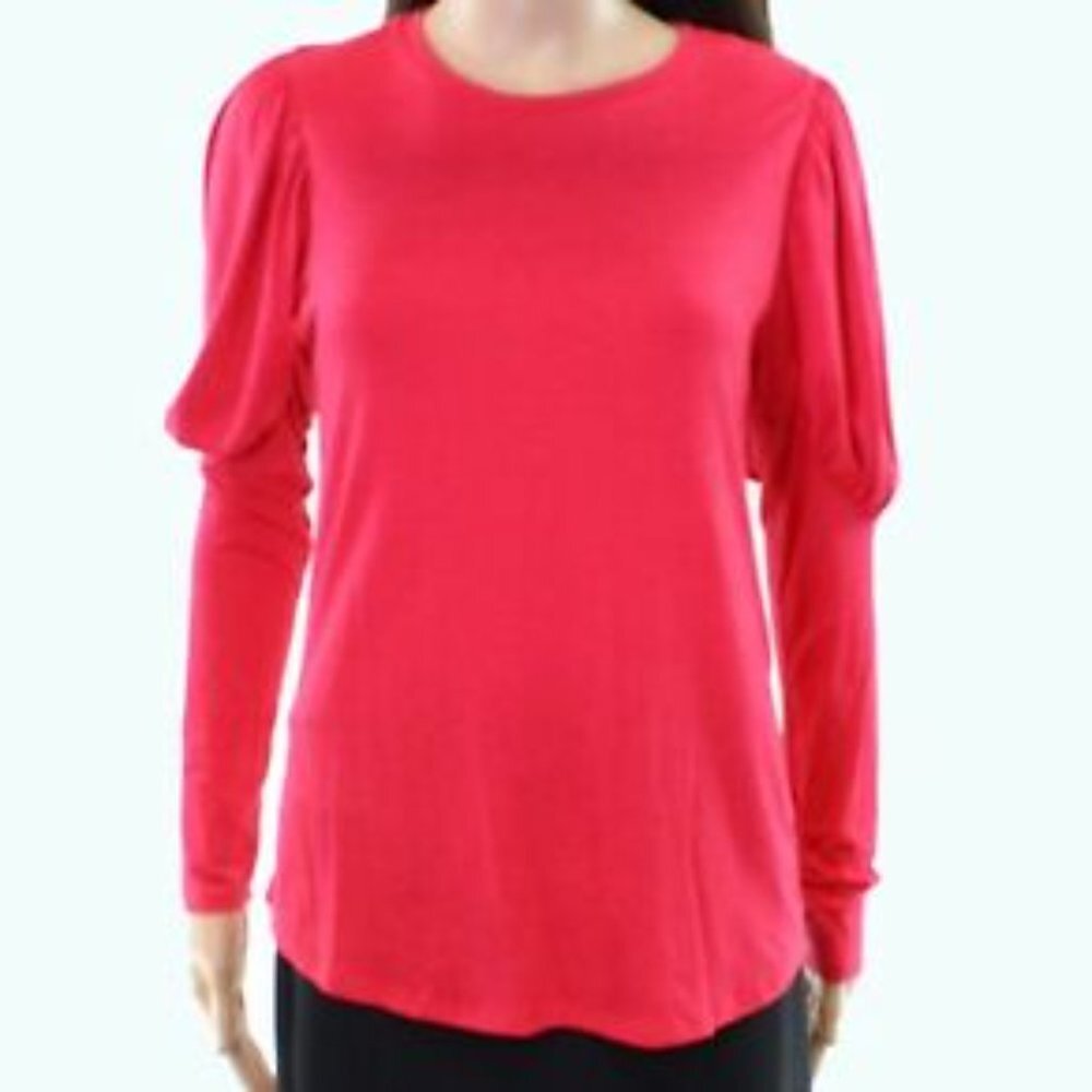 Harlowe‎ & Graham Tee Shirt Womens X Small Long Sleeve Puff Sleeve Coral NEW